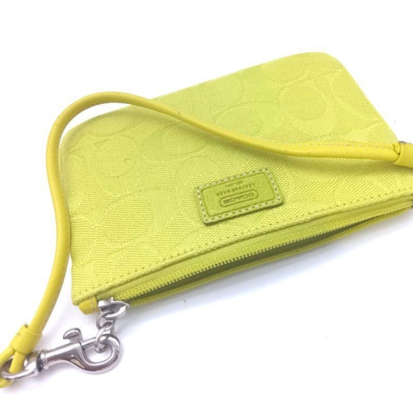 💚 Vintage Y2K Coach Park Lime Green Chartreuse Small Signature Wristlet Bag - Picture 5 of 8